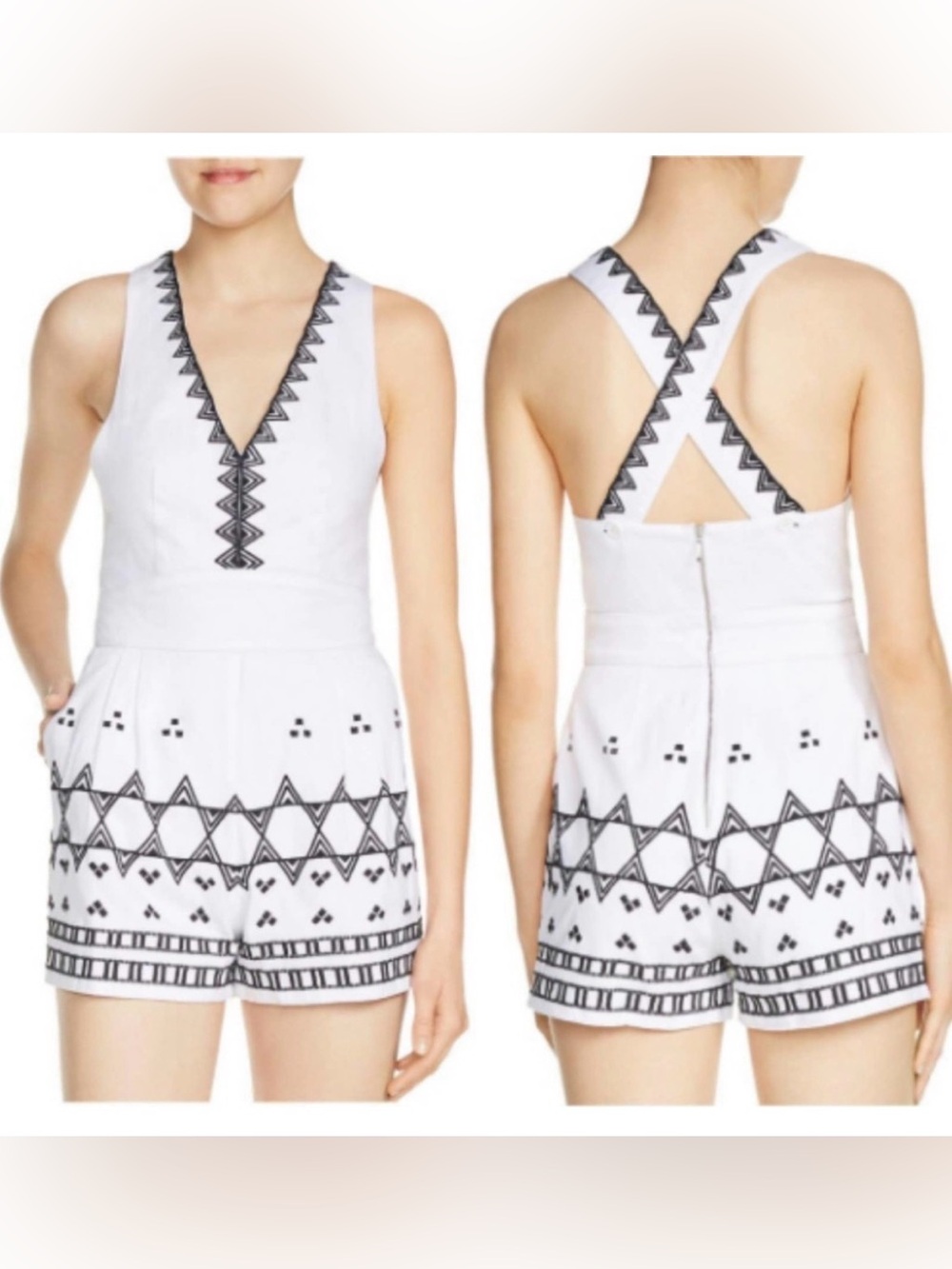 NWT Maje Ika White Black Embroidered Romper Size 40